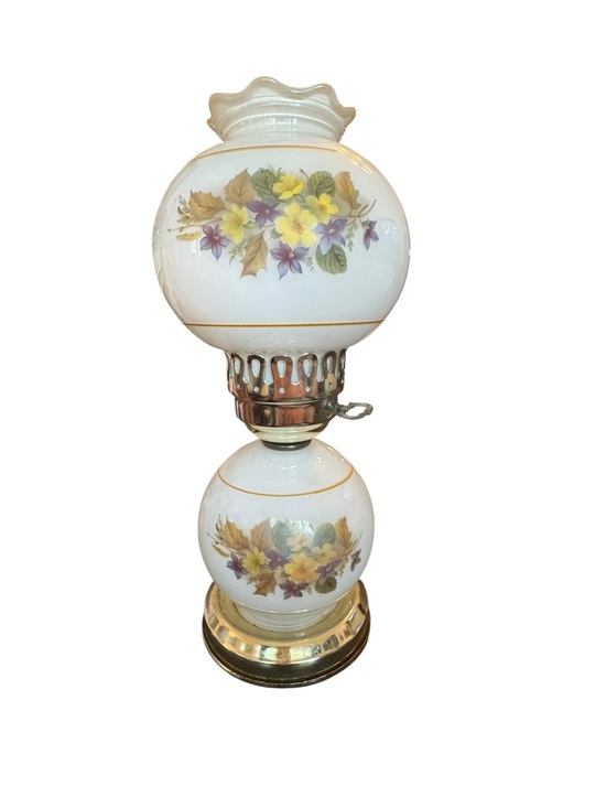Vintage Other - Vintage Hurricane Floral White Glass Table Lamp - Decorative Home Accent